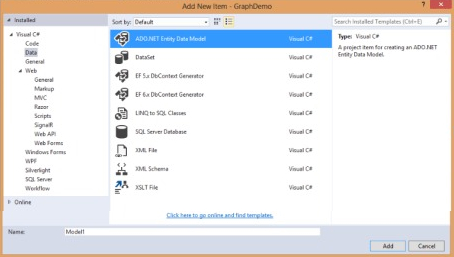 Click on the ADO dot net entity data model